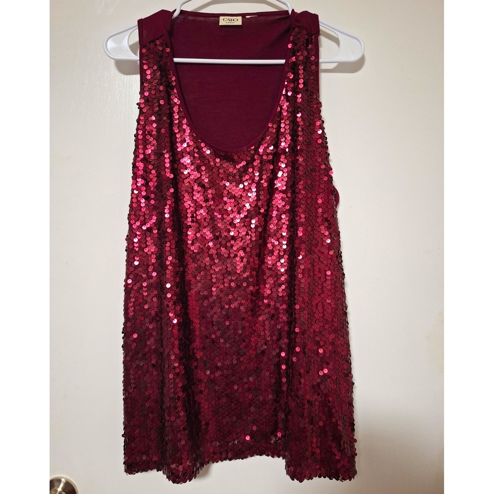 Cato Woman Women's 2XL Burgundy Sequin Scoop Neck Sleeveless Knit Tank Top